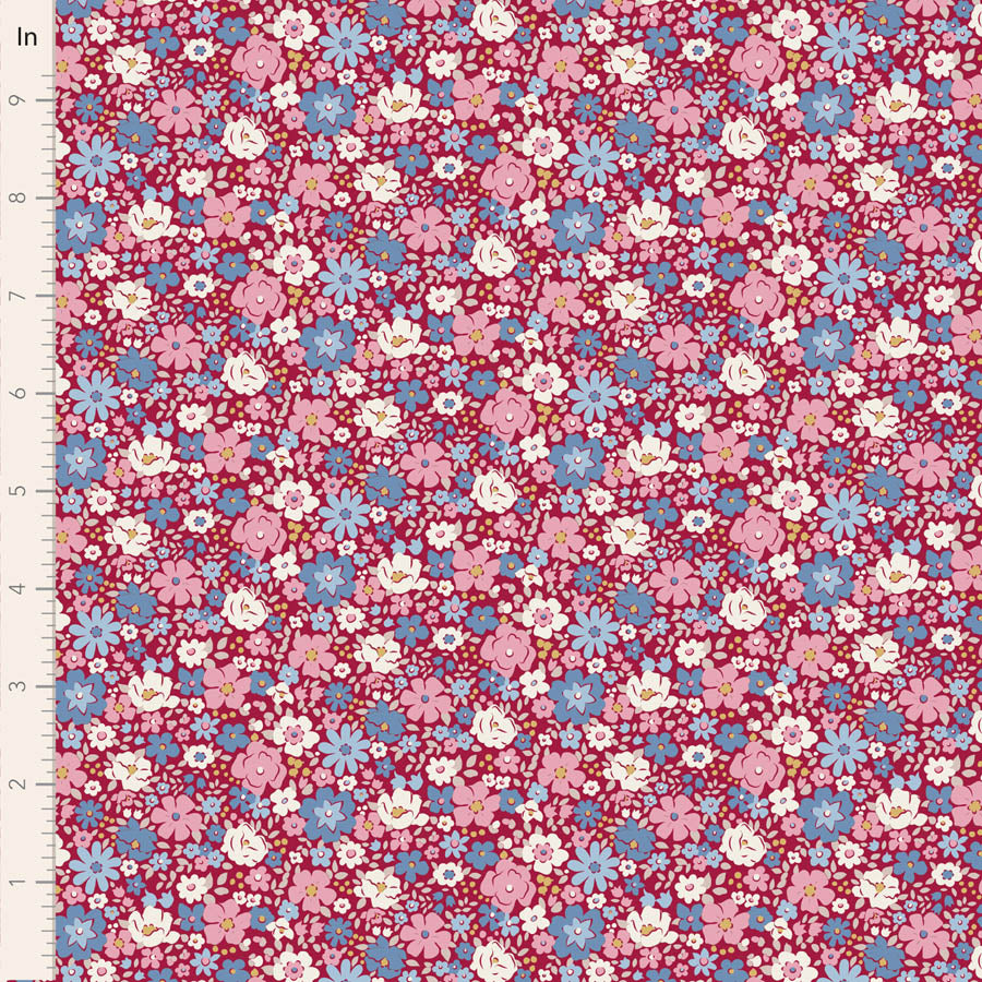 Tilda Village Life Fat Quarter Bundle (Set of 5) - Burgundy