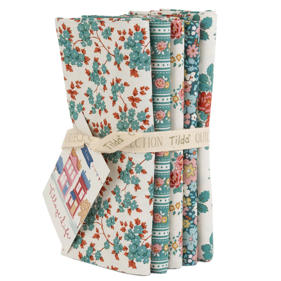 Tilda Village Life Fat Quarter Bundle (Set of 5) - Teal Green
