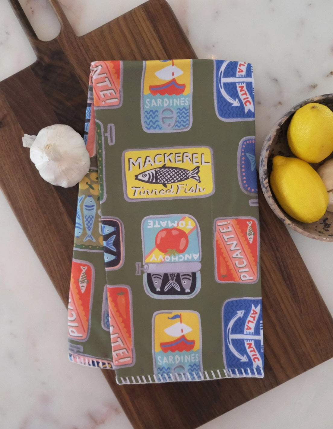Tinned Fish - Embroidered Cotton Tea Towel