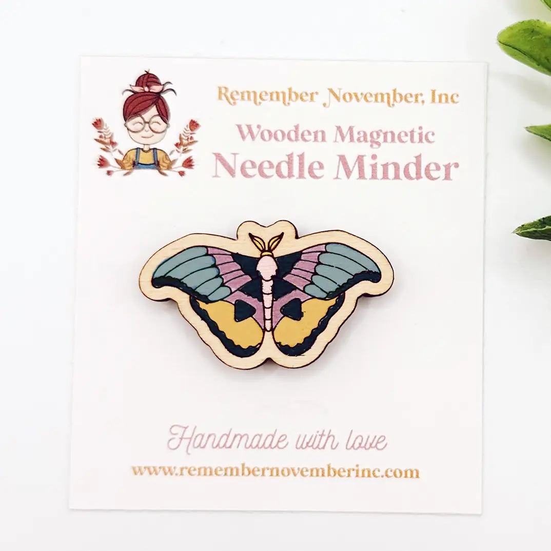 Wooden Magnetic Needle Minder - Moth