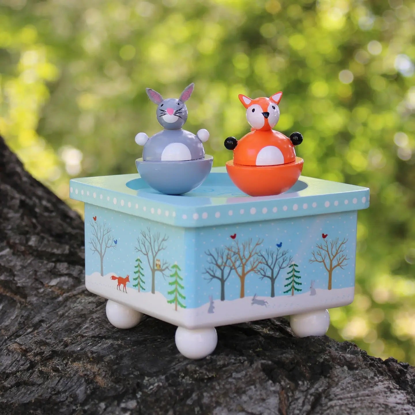 Dancing Fox & Bunny Wooden Music Box