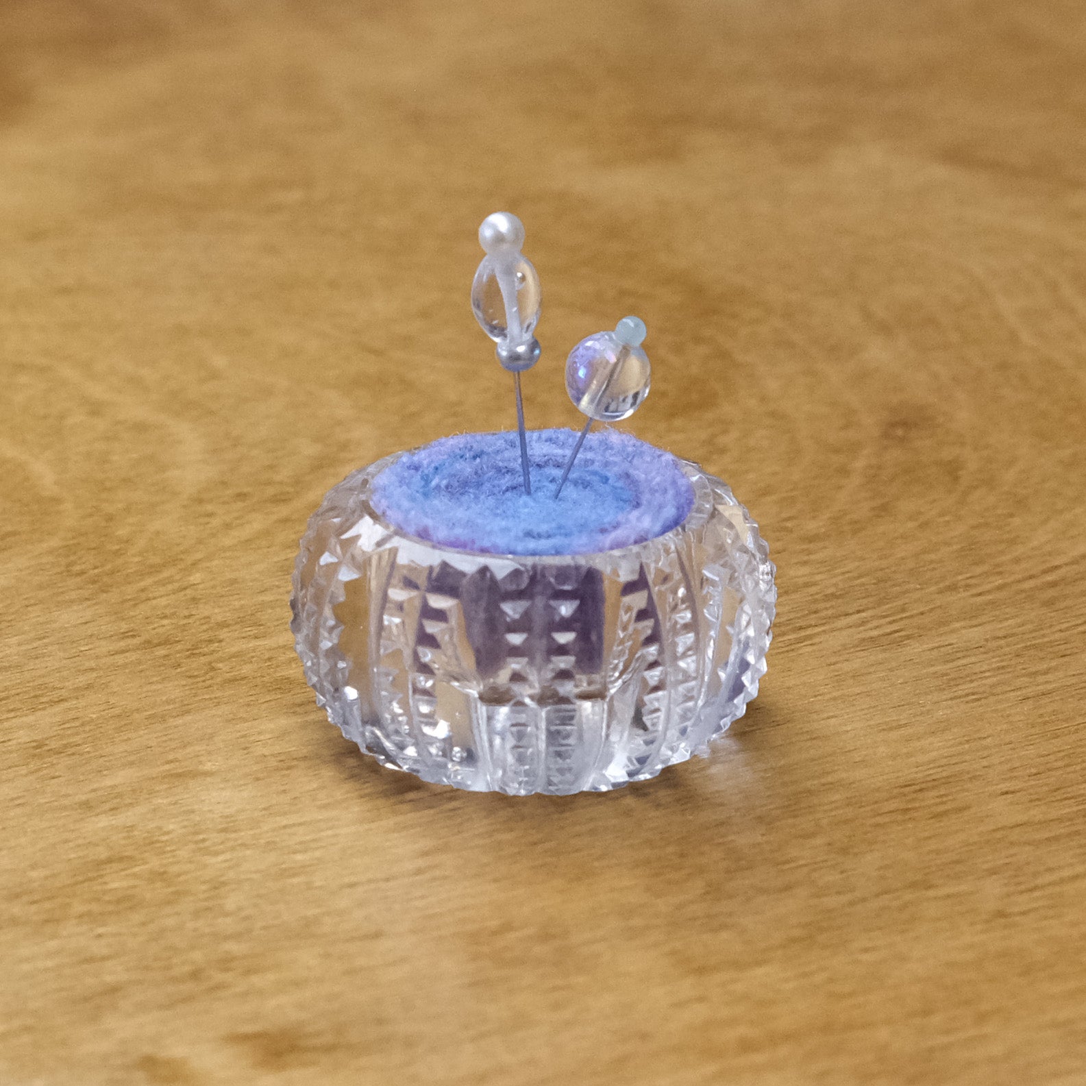 Vintage Pincushion - Crystal with Lavender Wool